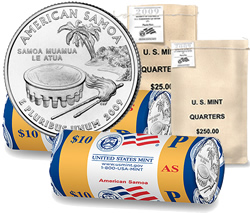 American Samoa Quarters in US Mint bags and rolls