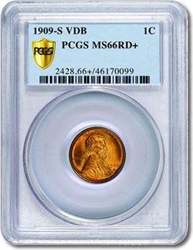 1909-S V.D.B. Lincoln cent graded MS66+
