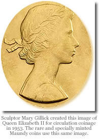 Mary Gillick image of Queen Elizabeth II used on Maundy money coins