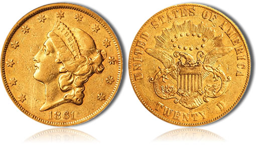 1861-S Liberty Double Eagle Gold Coin