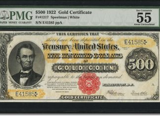 Heritage to Offer 2,800+ Currency Lots at Boston ANA World’s Fair of Money 1922 $500 Gold Certificate Banknote