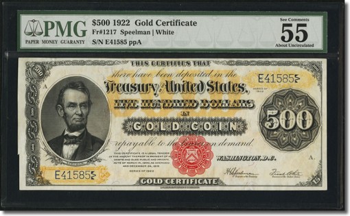 1922 $500 Gold Certificate Banknote
