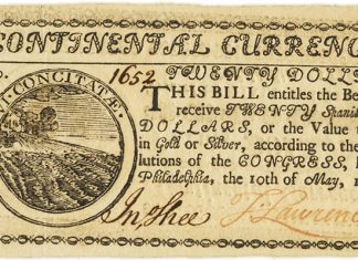 Continental Currency Featured in Heritage Boston ANA Auction 1775 $20 Continental Currency Bill