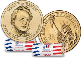 James Buchanan Presidential Dollars Launch, $25 Rolls on Sale James Buchanan Presidential Dollar and Rolls