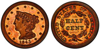 PCGS to Showcase ESM Collection, Offer Coin Grading at Long Beach 1843 Half Cent PCGS PR64 Cameo