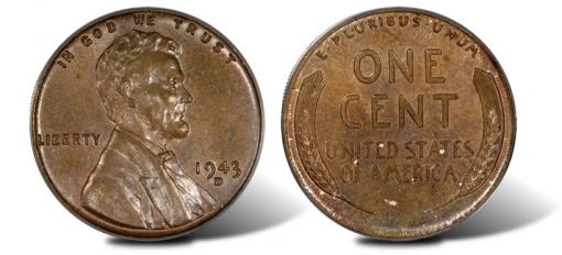 1943-dated Lincoln cent on Bronze Planchet