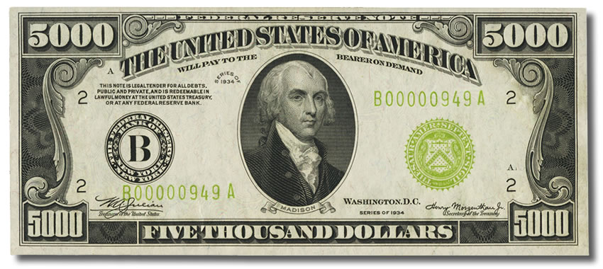 Collector Wins ANA Contest, Guesses Price of Rare 1934 $5000 Bill ...
