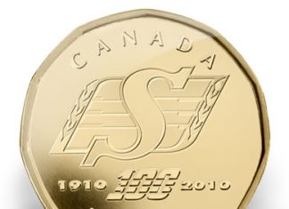 Saskatchewan Roughriders Centennial Canadian Dollar Coin Launched Saskatchewan Roughriders Centennial Canadian Dollar Coin