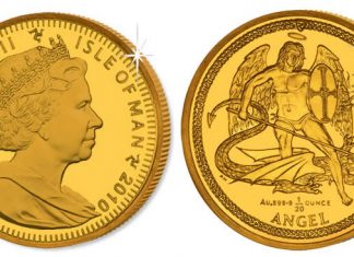 2010 Gold Coin Features Archangel Michael Slaying Dragon 2010 Isle of Man Christmas Angel Gold Coin