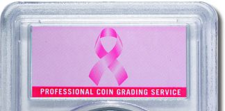Goldline and PCGS Honor Breast Cancer Awareness Month with Pink Ribbon Coin Program 2010 Silver Eagle Pink Ribbon Label
