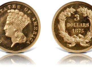 Bowers and Merena 2010 Baltimore Auction Features Rare US Coins 1875 Three-Dollar Gold Piece
