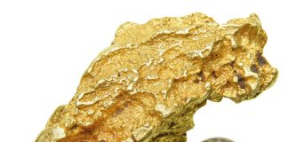Gold Nugget and Historic Bank Notes Featured in Pre-Long Beach Auction The Fullerton Boulder next to 25c