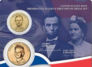 Lincoln Presidential $1 Coin & First Spouse Medal Set Issued Lincoln Presidential $1 Coin & First Spouse Medal Set