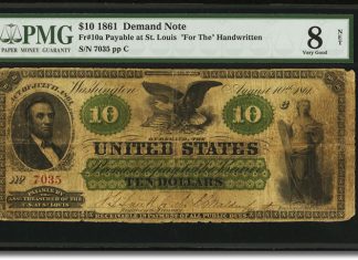 Discovered 1861 Note Realizes $109,250 in Heritage Tampa FUN Currency Auction $10 1861 Demand Note