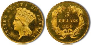 Extraordinary $3 Gold Coin Set in PCGS Exhibit at ANA National Money Show 1856 $3 PCGS PR65 Cameo