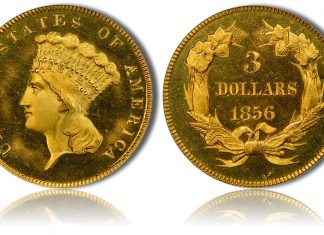 Extraordinary $3 Gold Coin Set in PCGS Exhibit at ANA National Money Show 1856 $3 PCGS PR65 Cameo