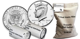 2011 Kennedy Half Dollar Rolls and Bags Released 2011 Kennedy Half Dollar, Two-Roll Set, and Bag