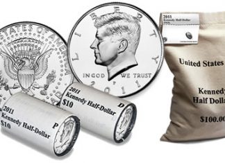 2011 Kennedy Half Dollar Rolls and Bags Released 2011 Kennedy Half Dollar, Two-Roll Set, and Bag