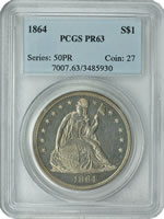 1864 Seated Silver Dollar Coin