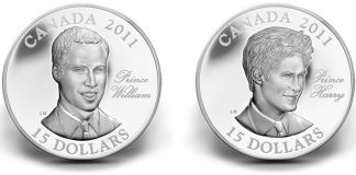 Canadian Coins Feature Princes William, Harry and Charles 2011 $15 Prince William and Prince Harry silver coins