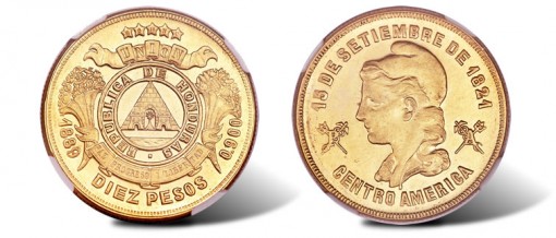Honduras, Republic gold 10 Pesos 1889