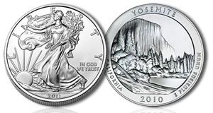 US Mint Sales: Silver Coins Lead Mint Products American Silver Eagle, Yosemite 5 Oz Silver Coin