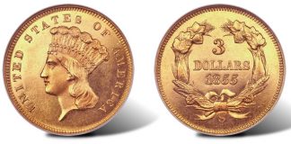 Rare 1855-S Proof $3 Gold Offered in Heritage’s U.S. Coin & Platinum Night Auction 1855-S proof $3 gold coin