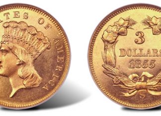 Rare 1855-S Proof $3 Gold Offered in Heritage’s U.S. Coin & Platinum Night Auction 1855-S proof $3 gold coin