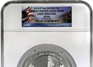 Grand Canyon 5 Oz Silver Coin Variety Recognized by NGC 2010-P Grand Canyon 5 Oz Silver Coin, Light Finish Variety