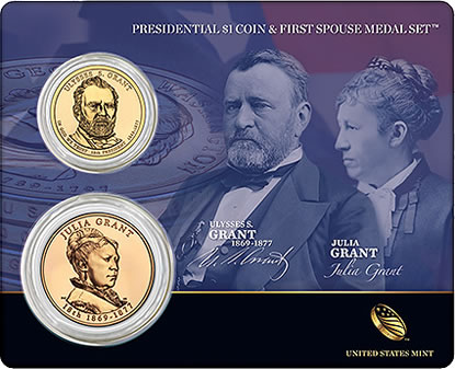 Ulysses S. Grant Presidential $1 Coin & Julia Grant First Spouse Medal Set