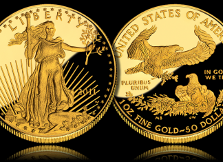 US Mint Sales: Eagle Gold Coins Robust, Grand Canyon 5 Oz Maxed, Hayes $1 Debut 2011 Proof American Eagle Gold Coin