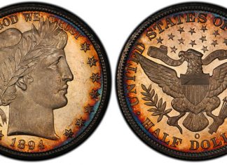 Shireman Collection of Barber Halves, URC at Sept. 2011 Long Beach Coin Expo PCGS Secure Plus MS66+ 1894-O Barber half dollar