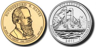 US Mint July 2011 Coin Production Hits 821.98 Million Rutherford B. Hayes $1 and Vicksburg National Military Park Quarter