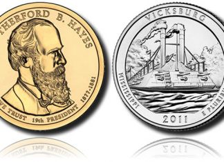 US Mint July 2011 Coin Production Hits 821.98 Million Rutherford B. Hayes $1 and Vicksburg National Military Park Quarter