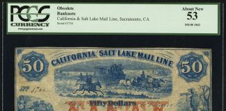 5,600+ Rare Currency Lots Featured in Heritage September Long Beach Auction Salt Lake City, UT- California and Salt Lake Mail Line $50 1863