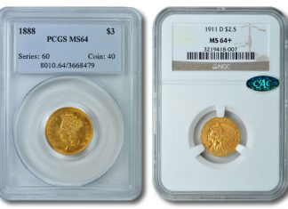 GreatCollections’ August 2011 Coin Auctions Realize $828,000 1888 $3 Gold and 1911 Indian Quarter Eagle Coin