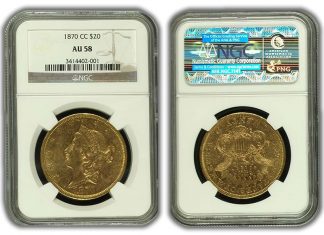 Finest Known 1870-CC $20 Liberty Double Eagle Gold Coin Stolen 1870-CC $20 Liberty Double Eagle Gold Coin