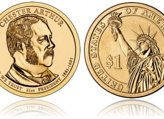 2012 Chester Arthur Presidential Dollar Rolls and Boxes Released Chester A. Arthur Presidential $1 Coin