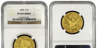 Only Known Proof 1854 $10 Gold Eagle Coin Certified by NGC Proof 1854 $10 Gold Eagle Coin