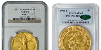GreatCollections to Auction Turino Collection of U.S. Coins 1907 Saint-Gaudens Double Eagle High Relief and 1915-S Panama-Pacific Exposition $50 Round