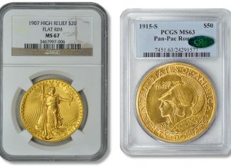 GreatCollections to Auction Turino Collection of U.S. Coins 1907 Saint-Gaudens Double Eagle High Relief and 1915-S Panama-Pacific Exposition $50 Round