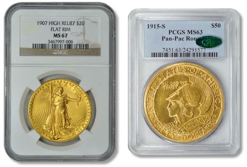 1907 Saint-Gaudens Double Eagle High Relief and 1915-S Panama-Pacific Exposition $50 Round