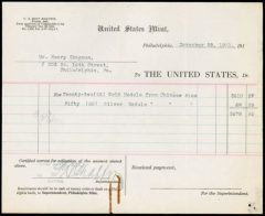 U.S. Mint receipt dated November 25, 1921