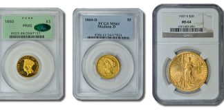 GreatCollections April Auction Rarities Include $3 Gold, Liberty Half Eagle 1860 $3 Gold Piece, 1860 Liberty Half Eagle and 1927-S Double Eagle
