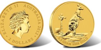 2012 Australian Mini Roo Gold Coin Weighs 0.5g 2012 Australian Mini Roo Gold Coin