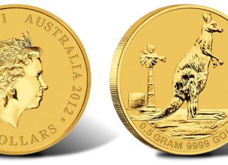 2012 Australian Mini Roo Gold Coin Weighs 0.5g 2012 Australian Mini Roo Gold Coin
