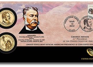 Chester Arthur Presidential $1 Dollar Coin Cover Available 2012 Chester Arthur Presidential Dollar Coin Cover