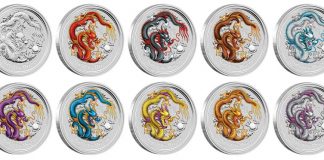 2012 Year of the Dragon Silver Coin Set Features 10 Coins 2012 Year of the Dragon Silver Coins