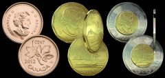 Canadian 2012 Penny, 2012 $1 Coin and 2012 $2 Coin
