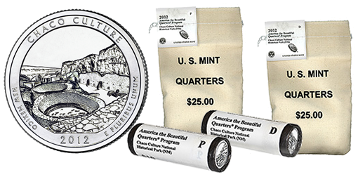 2012-P CHACO CULTURE NATIONAL HISTORIC PARK QUARTER FROM UNCIRCULATED MINT ROLL
